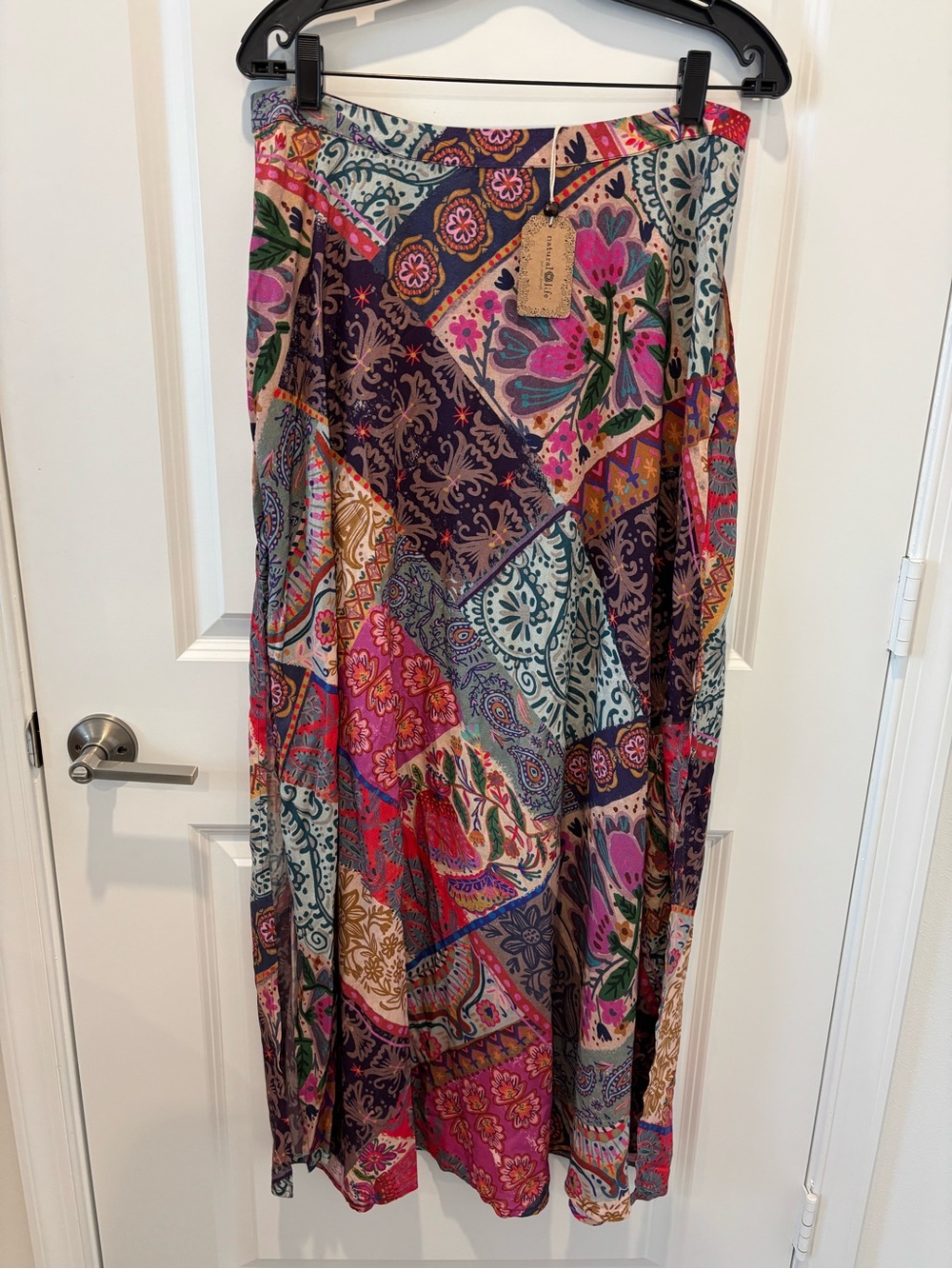 Natural Life | Multicolored Floral Patchwork Slit Maxi Skirt Sz L Boho Festival